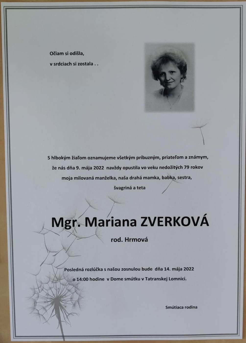 Opustila nás Mgr. Mariana Zverková