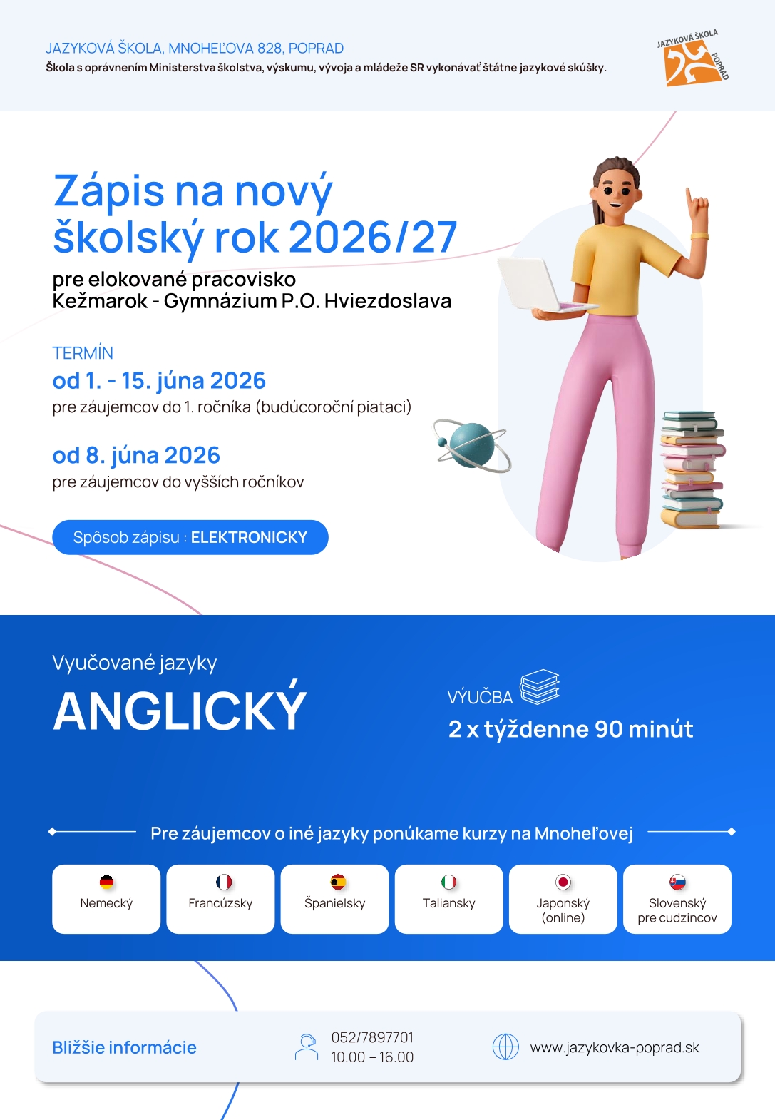 Novinka od školského roku 2026/2027: Elokované pracovisko Štátnej jazykovej školy (Poprad)